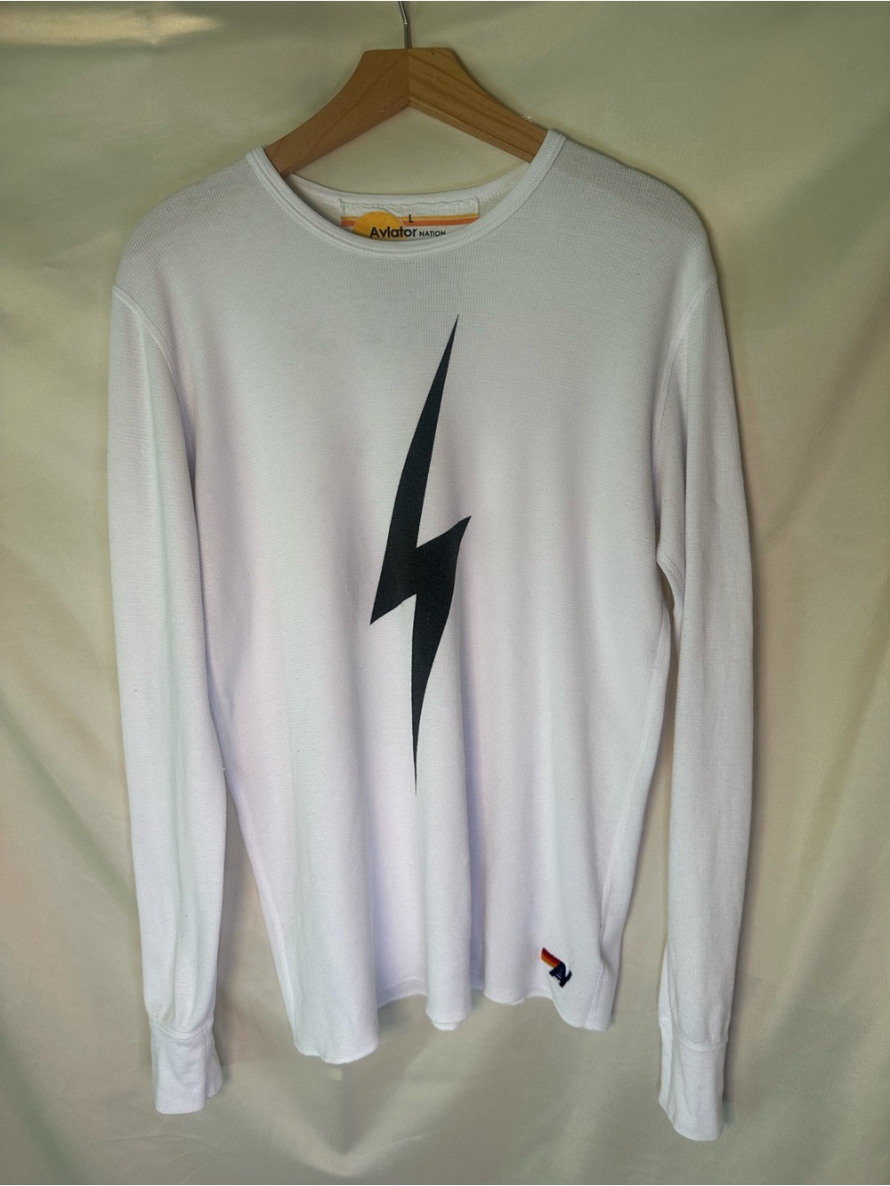 Aviator Nation White Thermal Lightning Bolt Long Sleeve Shirt